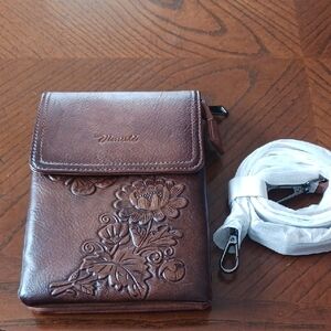 Brown Floral Embossed Crossbody Bag